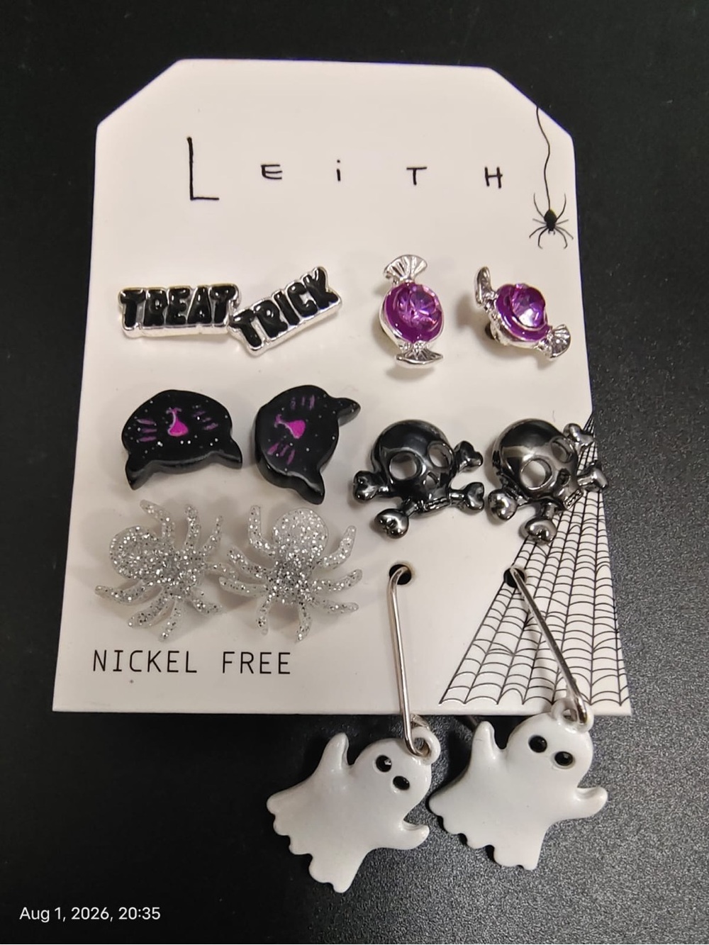 New Leith Kids Halloween Earring Set - White, Black, Purple & Silver